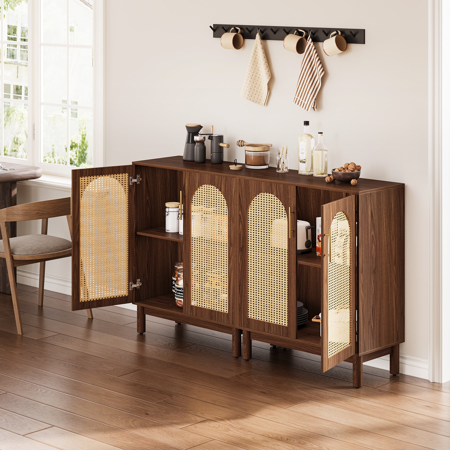 59" Sideboard Buffet Cabinet with Handmade Rattan Doors